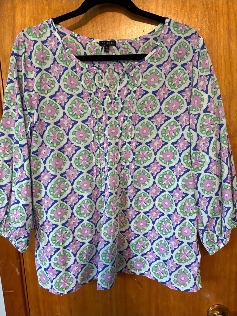 Talbots Pink, Green and Blue Printed Pintuck Tunic - Size M